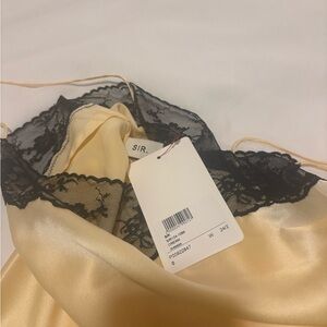 SIR Butter Yellow Satin Slip with Black Lace